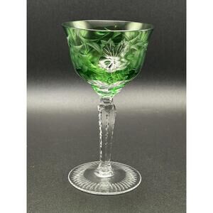 Vintage Nachtmann Traube Cut to Clear Emerald Green Roemer Hock Wine Glass 5.5”